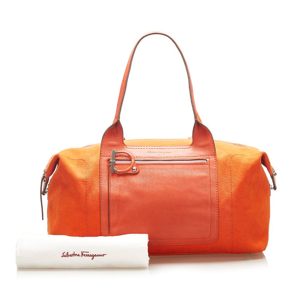 サルヴァトーレフェラガモ ガンチーニ AQ-21 5318 オレンジ キャンバス レザー ハンドバッグ ユニセックス Salvatore Ferragamo 中古