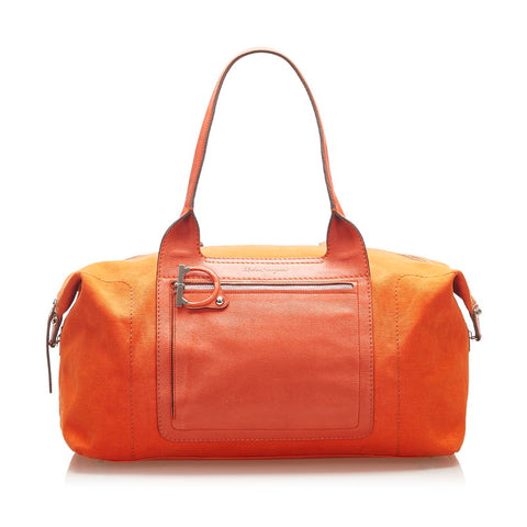 サルヴァトーレフェラガモ ガンチーニ AQ-21 5318 オレンジ キャンバス レザー ハンドバッグ ユニセックス Salvatore Ferragamo 中古