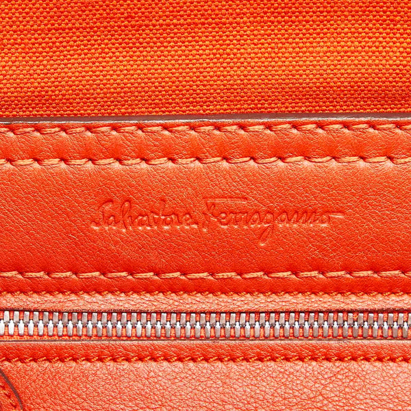 サルヴァトーレフェラガモ ガンチーニ AQ-21 5318 オレンジ キャンバス レザー ハンドバッグ ユニセックス Salvatore Ferragamo 中古