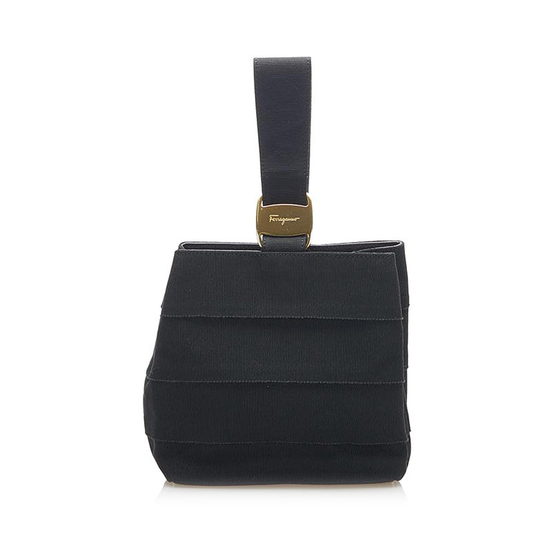 サルヴァトーレフェラガモ ヴァラ ティアード AU-21 5670 ブラック キャンバス ハンドバッグ レディース Salvatore Ferragamo 中古