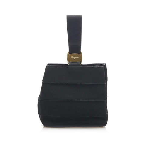 サルヴァトーレフェラガモ ヴァラ ティアード AU-21 5670 ブラック キャンバス ハンドバッグ レディース Salvatore Ferragamo 中古