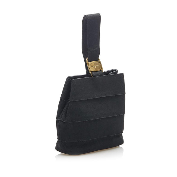 サルヴァトーレフェラガモ ヴァラ ティアード AU-21 5670 ブラック キャンバス ハンドバッグ レディース Salvatore Ferragamo 中古