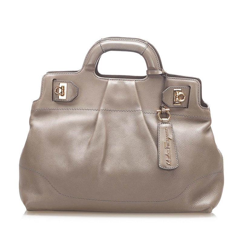 サルヴァトーレフェラガモ ガンチーニ AB-21 C537 グレー レザー ハンドバッグ レディース Salvatore Ferragamo 中古