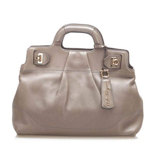 サルヴァトーレフェラガモ ガンチーニ AB-21 C537 グレー レザー ハンドバッグ レディース Salvatore Ferragamo 中古