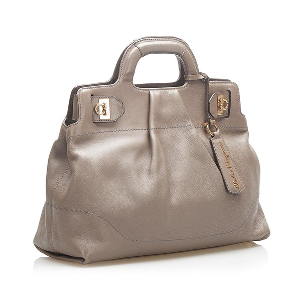 サルヴァトーレフェラガモ ガンチーニ AB-21 C537 グレー レザー ハンドバッグ レディース Salvatore Ferragamo 中古