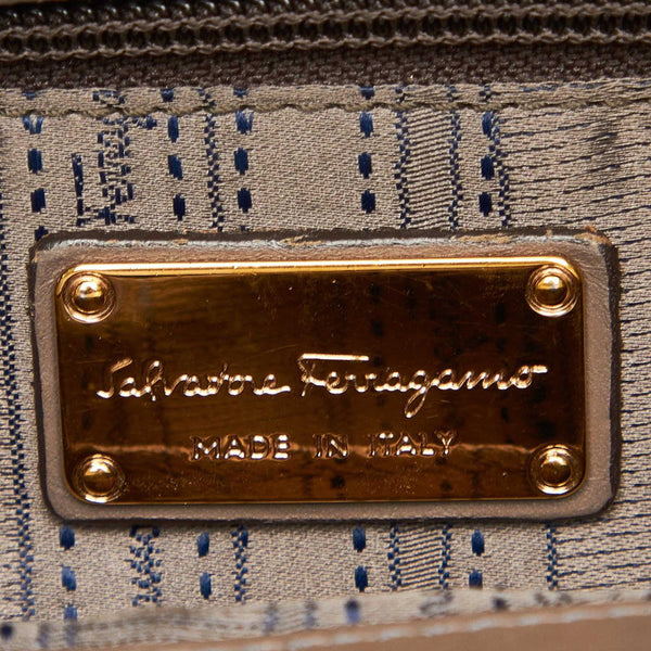 サルヴァトーレフェラガモ ガンチーニ AB-21 C537 グレー レザー ハンドバッグ レディース Salvatore Ferragamo 中古