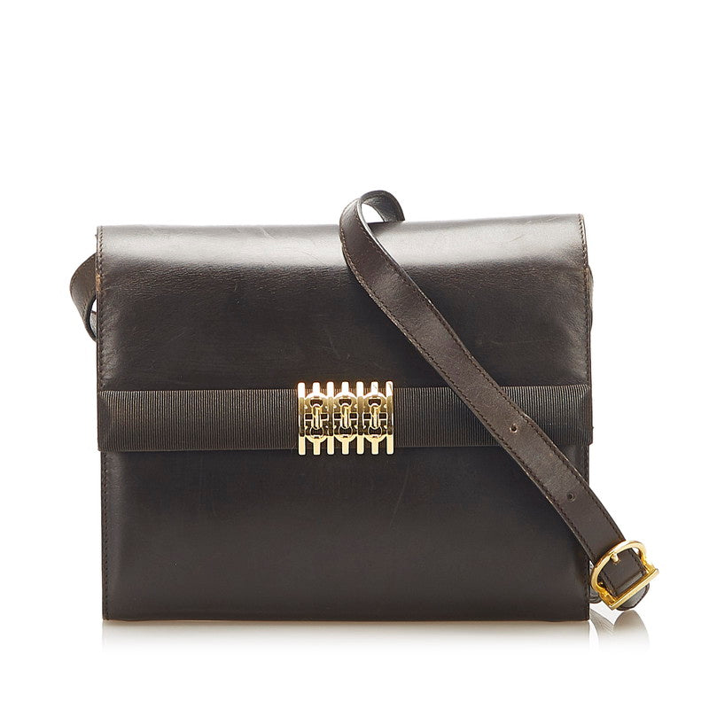 サルヴァトーレフェラガモ ガンチーニ AQ21 5713 ブラウン レザー 斜め掛け ショルダーバッグ レディース Salvatore Ferragamo 中古