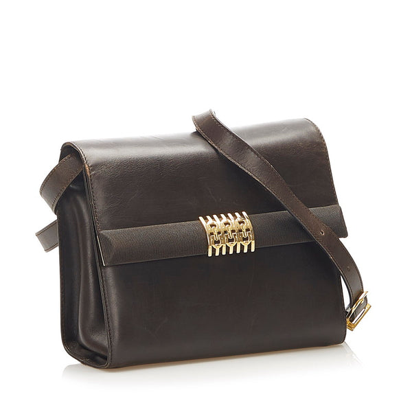 サルヴァトーレフェラガモ ガンチーニ AQ21 5713 ブラウン レザー 斜め掛け ショルダーバッグ レディース Salvatore Ferragamo 中古