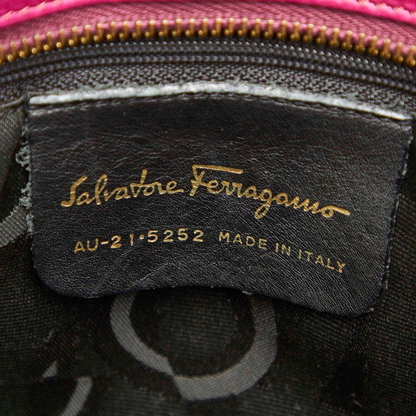 サルヴァトーレフェラガモ ヴァラ ティアード AU-21 5252 パープル キャンバス レザー ショルダーバッグ レディース Salvatore Ferragamo 中古