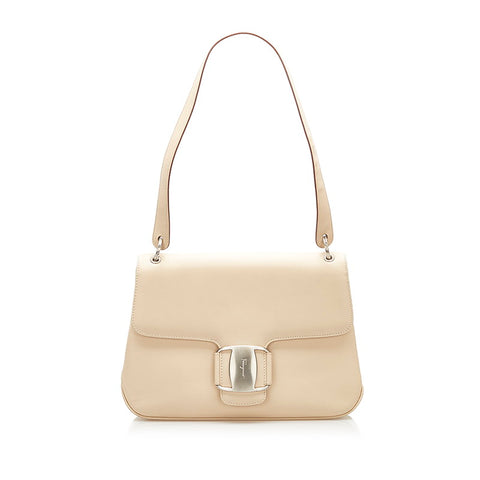 サルヴァトーレフェラガモ AQ-21 8691 ベージュ レザー ショルダーバッグ レディース Salvatore Ferragamo 中古