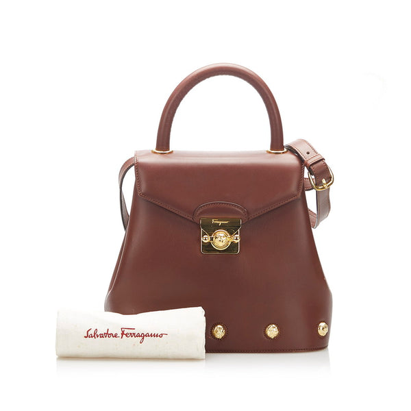 サルヴァトーレフェラガモ AN21 1658 ブラウン レザー ハンドバッグ ショルダーバッグ 2WAY レディース Salvatore Ferragamo 中古