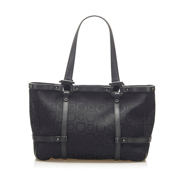 サルヴァトーレフェラガモ AU-21 /7859 ブラック キャンバス レザー トートバッグ レディース Salvatore Ferragamo 中古