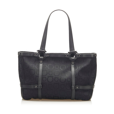 サルヴァトーレフェラガモ AU-21 /7859 ブラック キャンバス レザー トートバッグ レディース Salvatore Ferragamo 中古