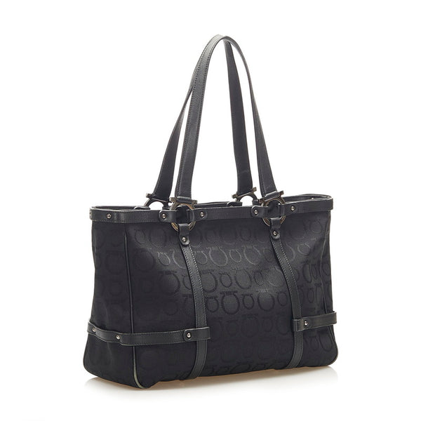 サルヴァトーレフェラガモ AU-21 /7859 ブラック キャンバス レザー トートバッグ レディース Salvatore Ferragamo 中古