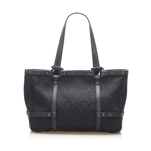 サルヴァトーレフェラガモ AU-21 /7859 ブラック キャンバス レザー トートバッグ レディース Salvatore Ferragamo 中古