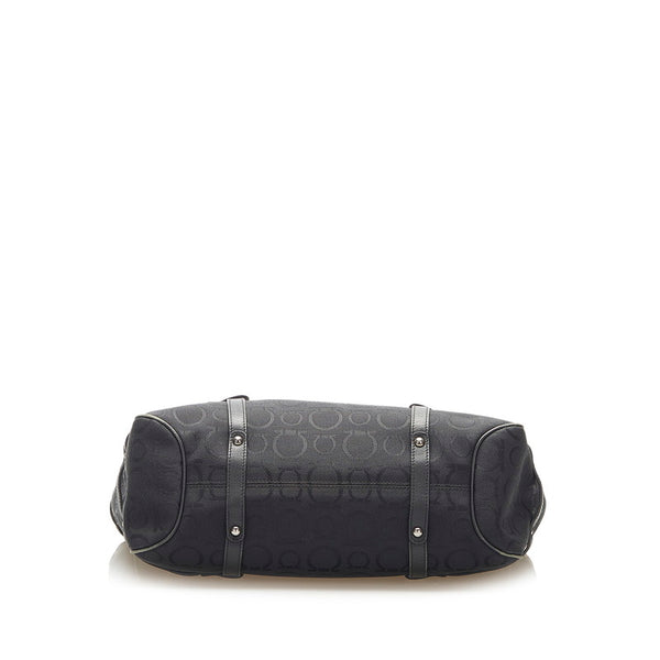 サルヴァトーレフェラガモ AU-21 /7859 ブラック キャンバス レザー トートバッグ レディース Salvatore Ferragamo 中古