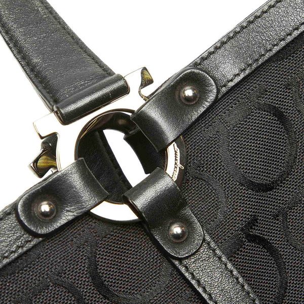 サルヴァトーレフェラガモ AU-21 /7859 ブラック キャンバス レザー トートバッグ レディース Salvatore Ferragamo 中古