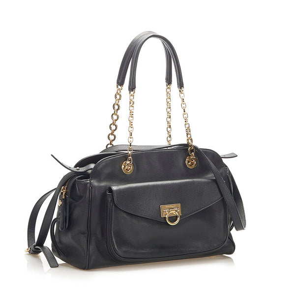 サルヴァトーレフェラガモ ガンチーニ AU-21 E445 ブラック レザー 肩掛け ショルダーバッグ レディース Salvatore Ferragamo 中古