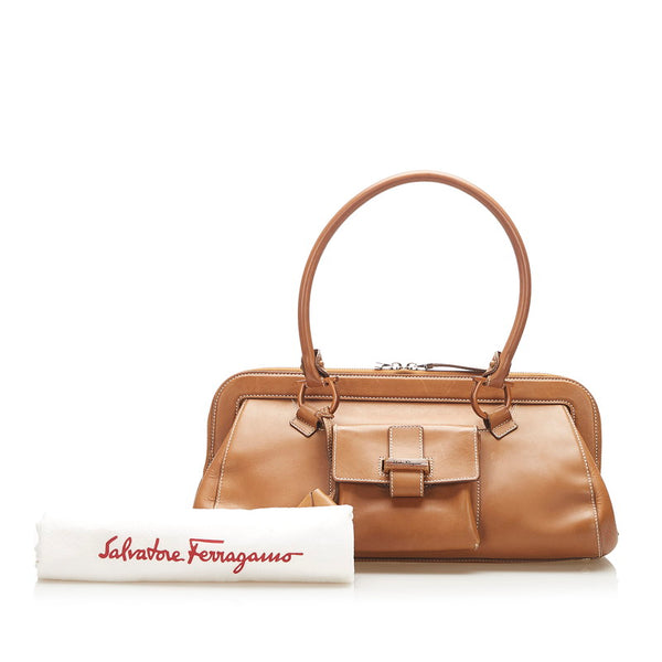 サルヴァトーレフェラガモ ガンチーニ AU-21 5819 ブラウン レザー トートバッグ レディース Salvatore Ferragamo 中古