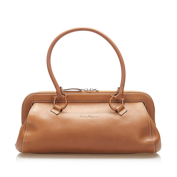 サルヴァトーレフェラガモ ガンチーニ AU-21 5819 ブラウン レザー トートバッグ レディース Salvatore Ferragamo 中古