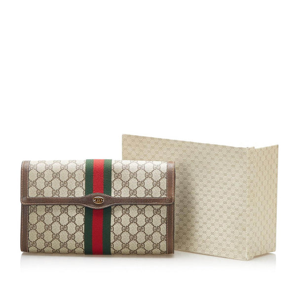 グッチ GGスプリーム シェリーライン 014・3087 ブラウン PVC レザー クラッチバッグ レディース GUCCI 中古