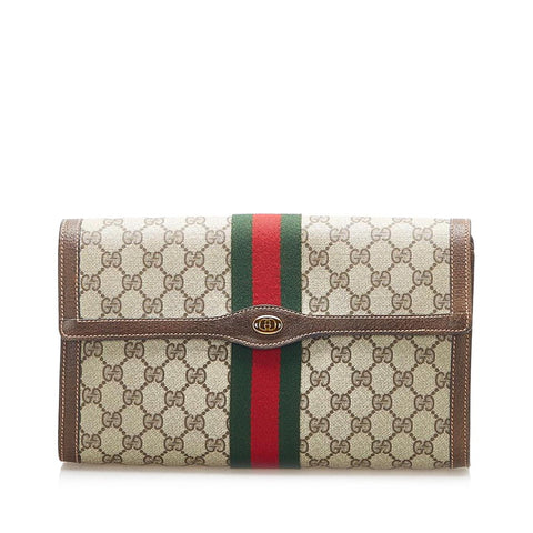 グッチ GGスプリーム シェリーライン 014・3087 ブラウン PVC レザー クラッチバッグ レディース GUCCI 中古