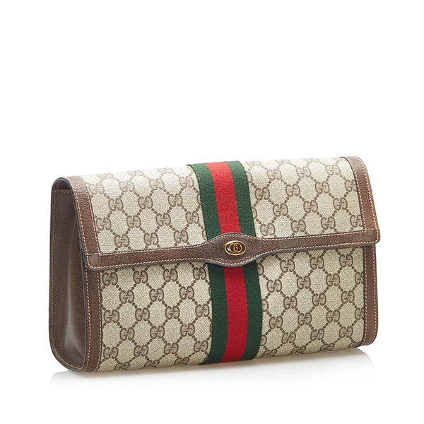 グッチ GGスプリーム シェリーライン 014・3087 ブラウン PVC レザー クラッチバッグ レディース GUCCI 中古