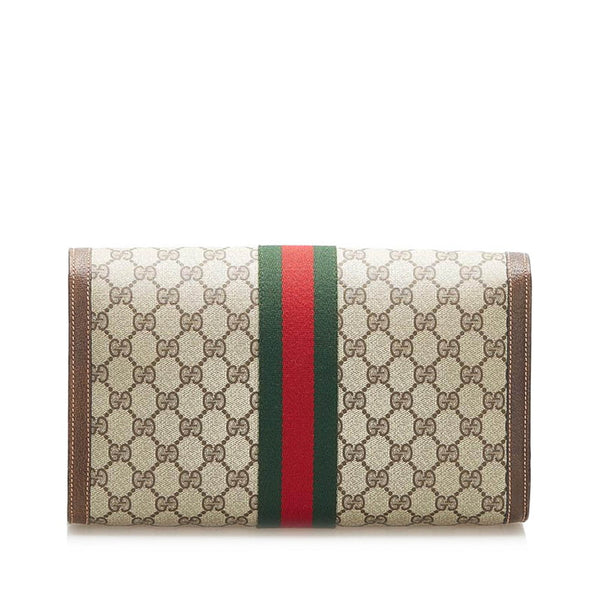 グッチ GGスプリーム シェリーライン 014・3087 ブラウン PVC レザー クラッチバッグ レディース GUCCI 中古
