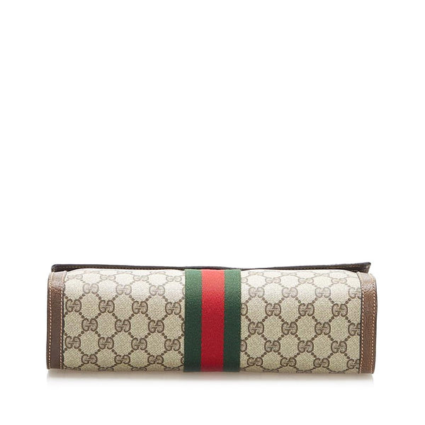 グッチ GGスプリーム シェリーライン 014・3087 ブラウン PVC レザー クラッチバッグ レディース GUCCI 中古