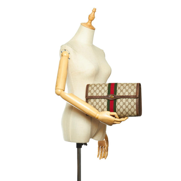 グッチ GGスプリーム シェリーライン 014・3087 ブラウン PVC レザー クラッチバッグ レディース GUCCI 中古