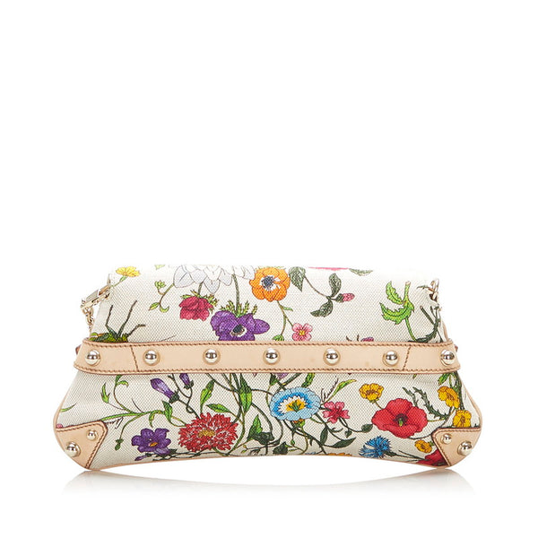 グッチ フローラ ホースビット 131470 アイボリー キャンバス レザー チェーン ハンドバッグ レディース GUCCI 中古