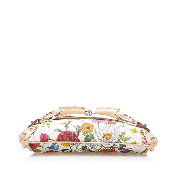 グッチ フローラ ホースビット 131470 アイボリー キャンバス レザー チェーン ハンドバッグ レディース GUCCI 中古