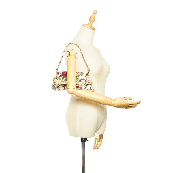 グッチ フローラ ホースビット 131470 アイボリー キャンバス レザー チェーン ハンドバッグ レディース GUCCI 中古