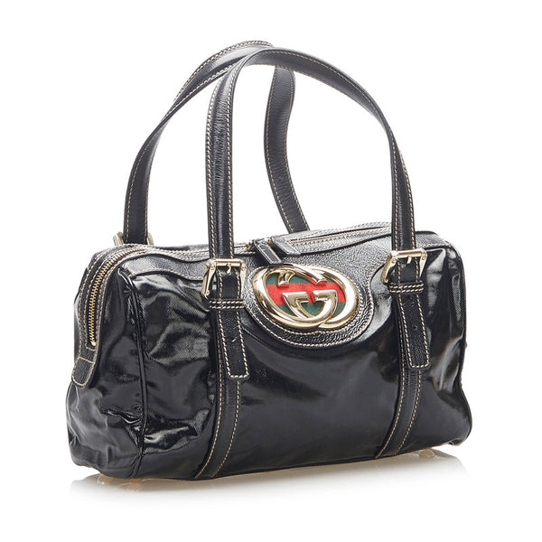 グッチ シェリー 170009 ブラック PVC レザー ハンドバッグ レディース GUCCI 中古