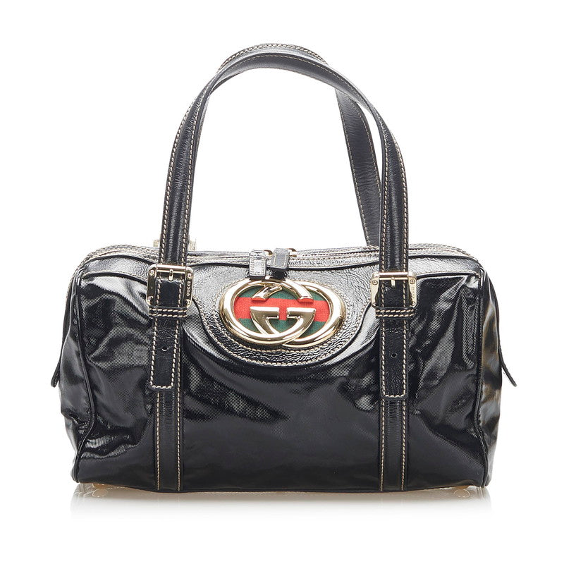 グッチ シェリー 170009 ブラック PVC レザー ハンドバッグ レディース GUCCI 中古
