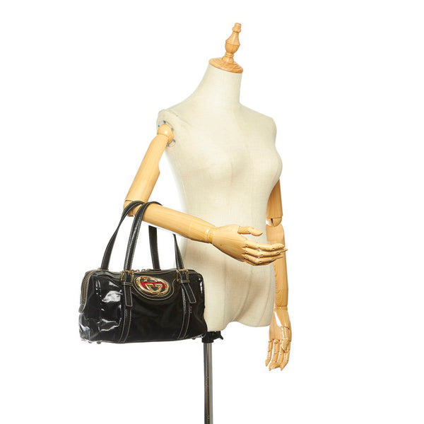 グッチ シェリー 170009 ブラック PVC レザー ハンドバッグ レディース GUCCI 中古