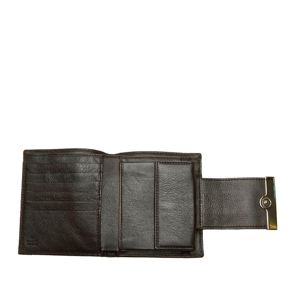 グッチ グッチシマ 131669 ブラウン レザー 二つ折り財布 レディース GUCCI 中古