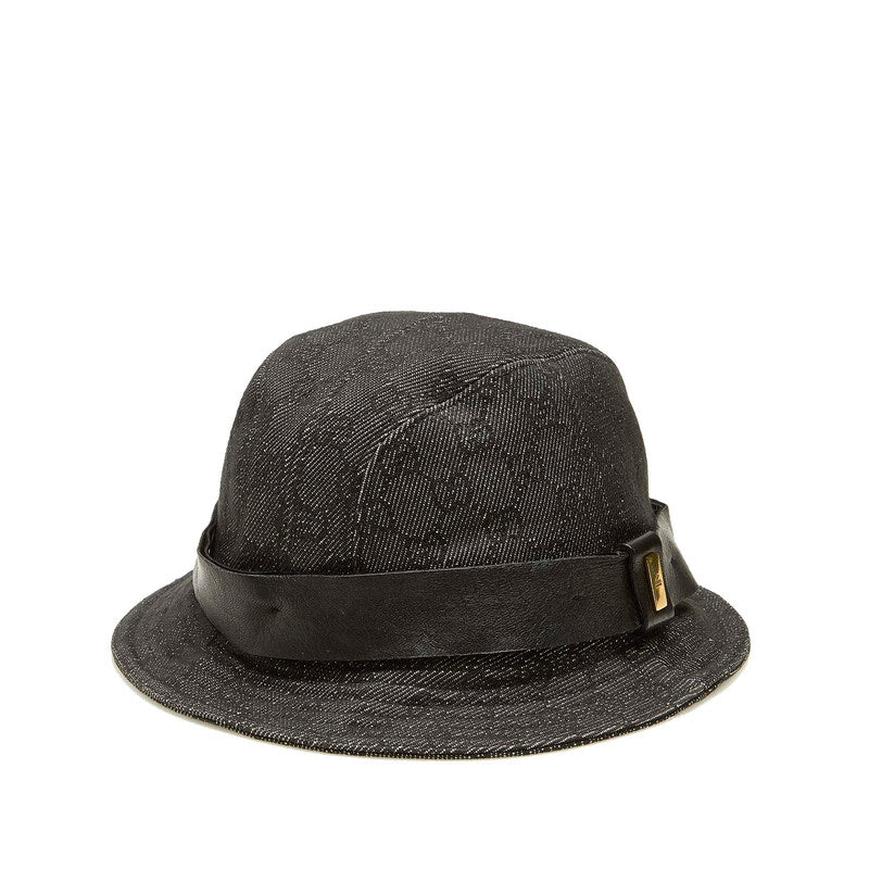 グッチ GGキャンバス グレー ブラック コットン レザー ハット レディース GUCCI 中古