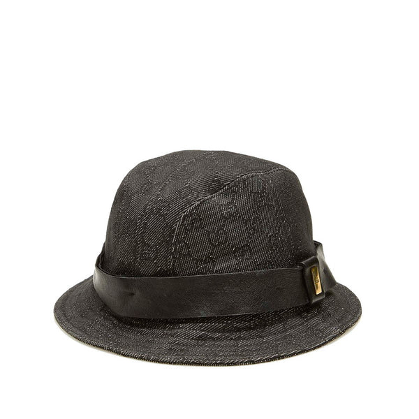 グッチ GGキャンバス グレー ブラック コットン レザー ハット レディース GUCCI 中古