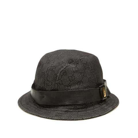 グッチ GGキャンバス グレー ブラック コットン レザー ハット レディース GUCCI 中古