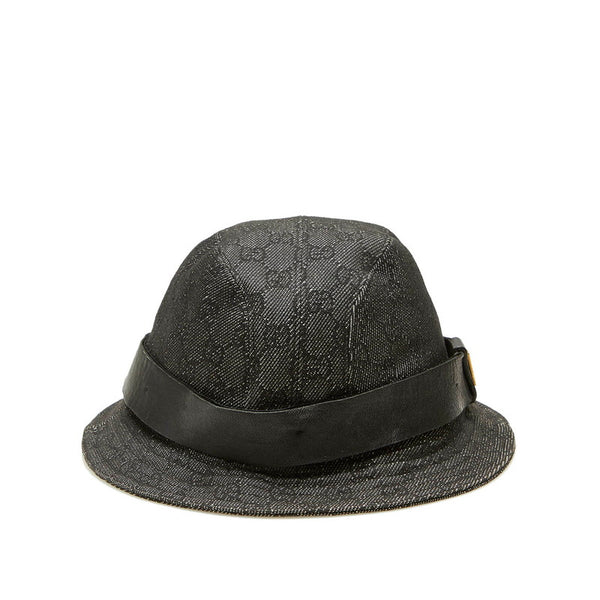 グッチ GGキャンバス グレー ブラック コットン レザー ハット レディース GUCCI 中古