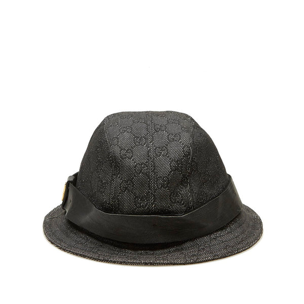 グッチ GGキャンバス グレー ブラック コットン レザー ハット レディース GUCCI 中古