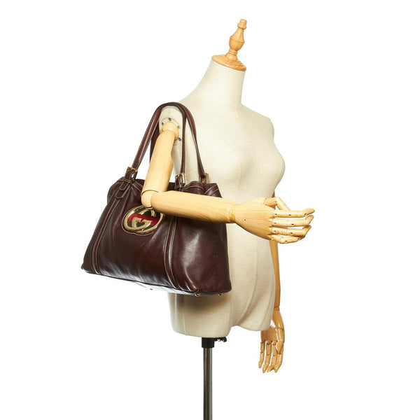 グッチ シェリーライン 162094  ブラウン レザー トートバッグ レディース GUCCI 中古