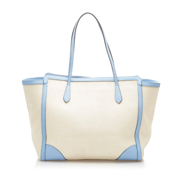 グッチ 354397 アイボリー 水色 キャンバス レザー トートバッグ レディース GUCCI 中古