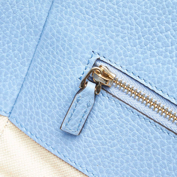 グッチ 354397 アイボリー 水色 キャンバス レザー トートバッグ レディース GUCCI 中古