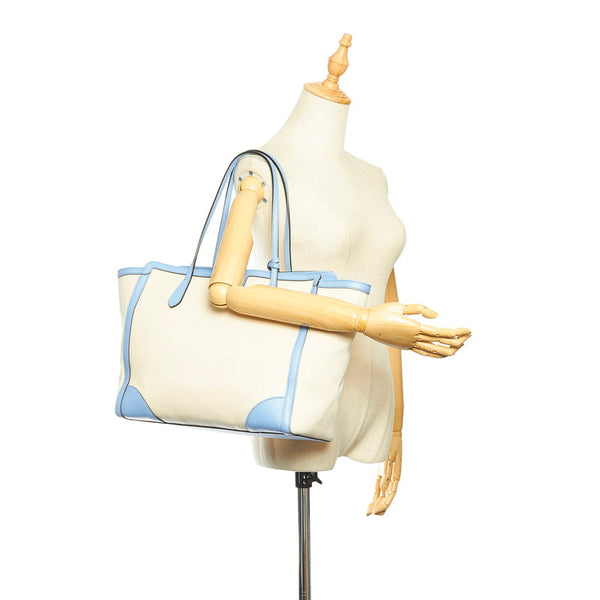 グッチ 354397 アイボリー 水色 キャンバス レザー トートバッグ レディース GUCCI 中古