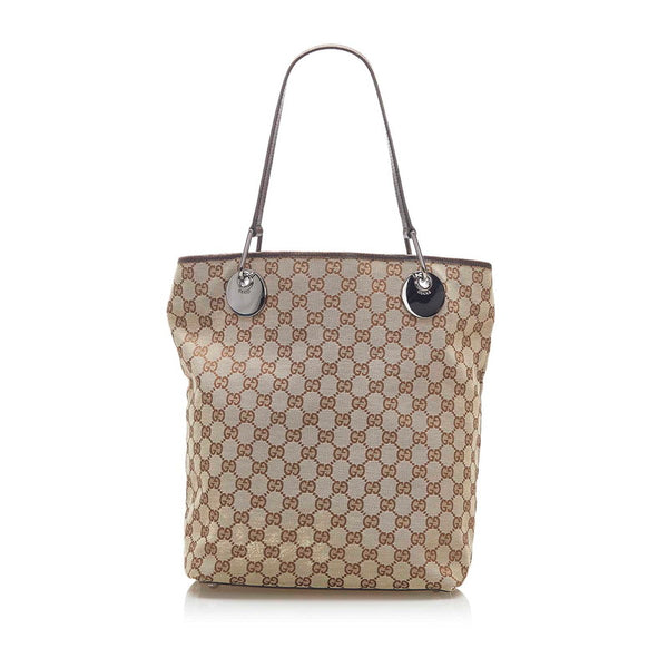 グッチ GGキャンバス 120836 002058 ブラウン キャンバス レザー トートバッグ レディース GUCCI 中古