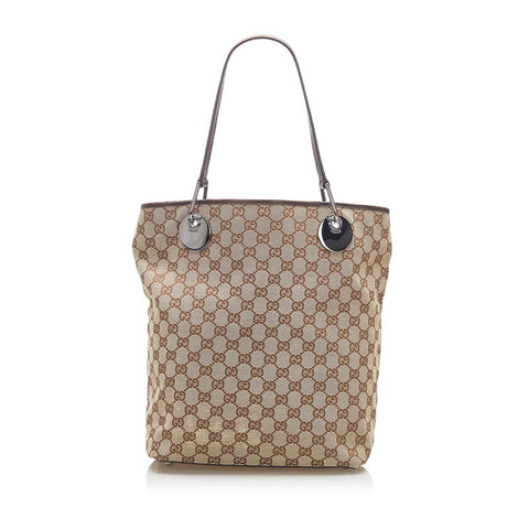 グッチ GGキャンバス 120836 002058 ブラウン キャンバス レザー トートバッグ レディース GUCCI 中古