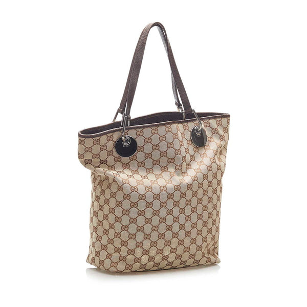 グッチ GGキャンバス 120836 002058 ブラウン キャンバス レザー トートバッグ レディース GUCCI 中古