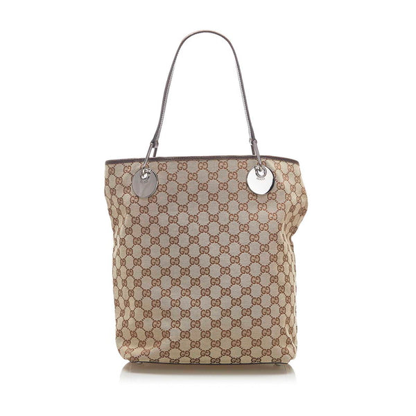 グッチ GGキャンバス 120836 002058 ブラウン キャンバス レザー トートバッグ レディース GUCCI 中古